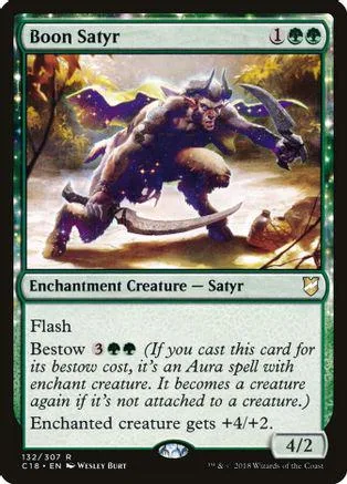Dark, horned creature with scythe on a fantasy landscape card.