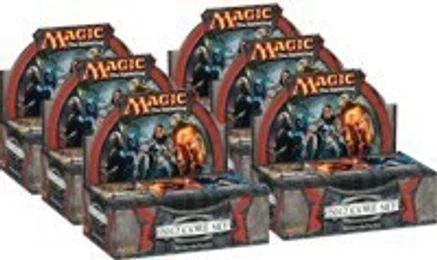 Set of Magic: The Gathering booster boxes, blue and black artwork.