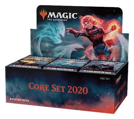 Magic: The Gathering Core Set 2020 booster box with artwork of a figure.
