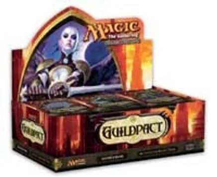 Magic: The Gathering Guildpact booster box, featuring a silver-haired figure.