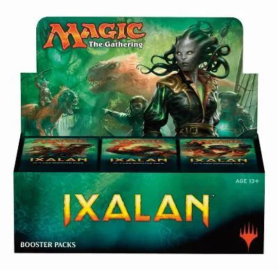 Magic: The Gathering Ixalan booster packs box art featuring dark fantasy art.