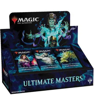 Set of three Ultimate Masters booster packs in dark blue and black packaging.
