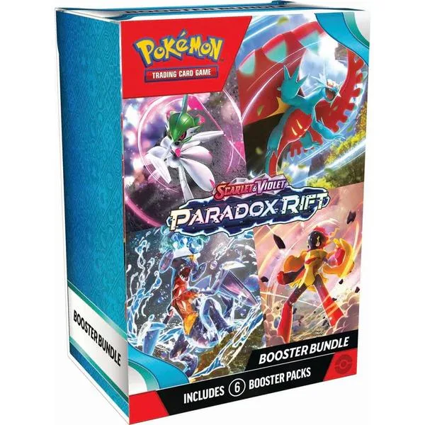 Pokemon Scarlet & Violet Paradox Rift booster bundle box. Colorful artwork visible.