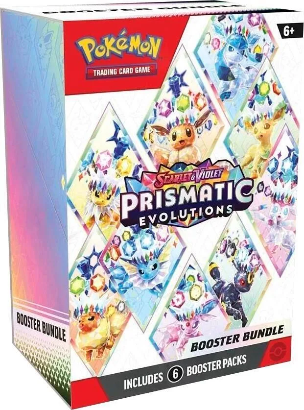 Pokemon Scarlet & Violet Prismatic Evolutions booster bundle box with six packs.
