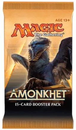 Blue winged creature on orange and black foil booster pack.