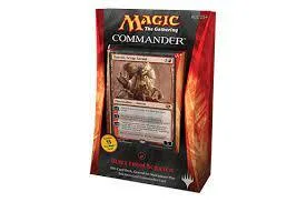 Magic: The Gathering Commander booster box, black and red packaging.