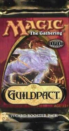 Bag of Magic: The Gathering Guildpact booster pack featuring a purple creature.