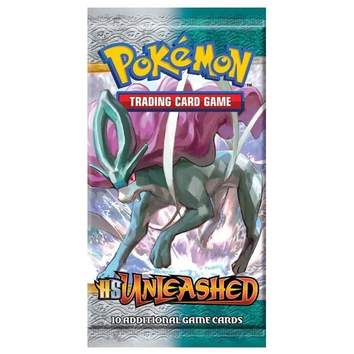 Pokémon Trading Card Game: Unleashed booster pack featuring a green and purple creature.