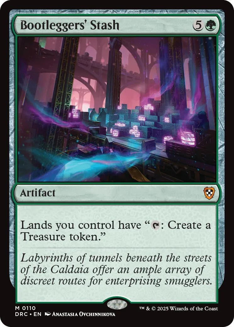 Magic: The Gathering card, Bootleggers' Stash, dark purple and blue artwork.