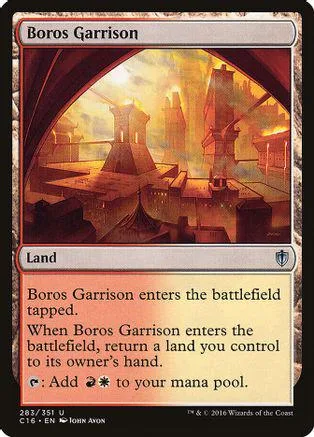 Land card art showing a fortified, autumnal cityscape under a bright sky.
