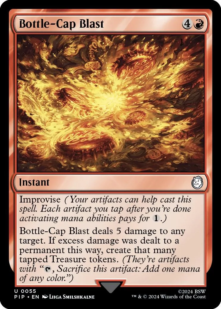 Fire explosion art on a Magic: The Gathering card, Bottle-Cap Blast.