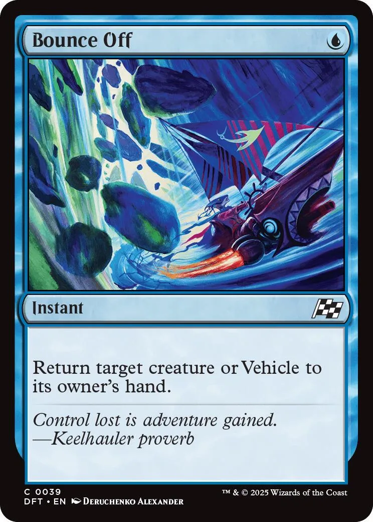 Blue and purple Magic: The Gathering card art featuring a stylized ship.