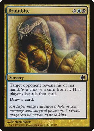 Card art depicts a man with a head wrap, brown and gold tones. Brainbite sorcery card.