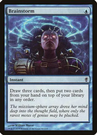 Dark-haired figure surrounded by blue lightning on a Magic: The Gathering card.