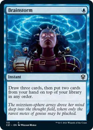 Woman with glowing eyes surrounded by blue lightning on a Magic: The Gathering card.