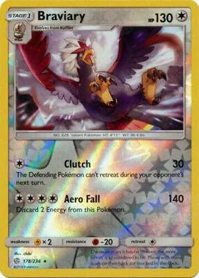 Dark, winged creature on a purple and black Pokémon trading card.
