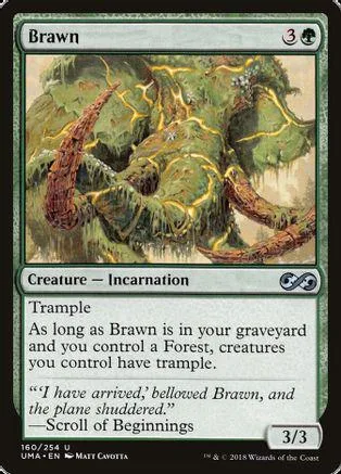 Green tree creature card with brown and green tones. Text box below art.