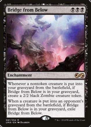 Magic: The Gathering card, Bridge from Below, dark fantasy scene, black and purple tones.