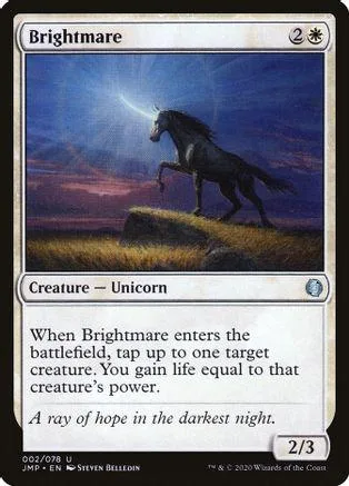 Dark unicorn on a hill against a twilight sky. Magic: The Gathering card.