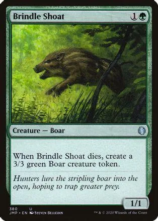 Brown boar creature card art in a green forest setting.