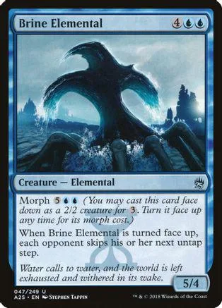 Black elemental creature rising from blue water, card art.