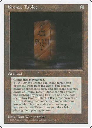 Bronze Tablet Magic: The Gathering card, brown and black, showing a wooden tablet.