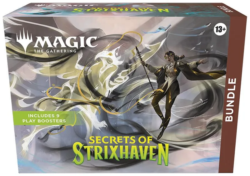 Magic: The Gathering Secrets of Strixhaven bundle box art featuring a character.