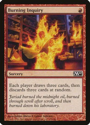 Fire engulfs a laboratory scene on a Magic: The Gathering card.