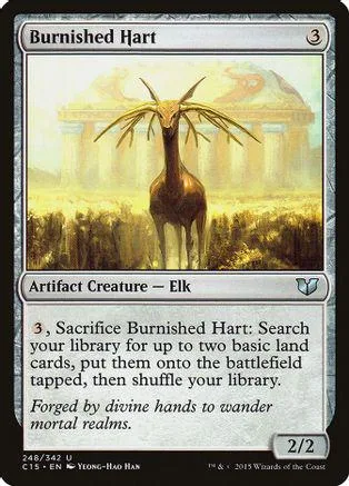 Card art shows a golden, antlered elk in a sunlit, ancient landscape.