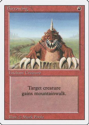 Red-toned card featuring a horned, snarling brown creature in a grassy landscape.
