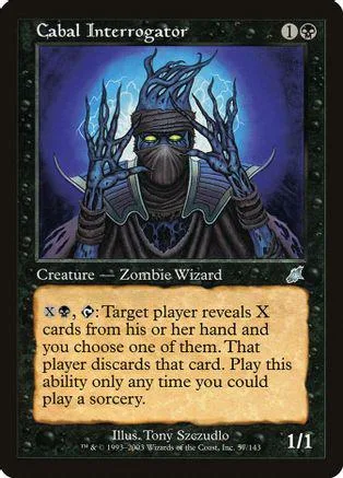 Dark wizard with glowing eyes, summoning shadowy hands on a blue background.