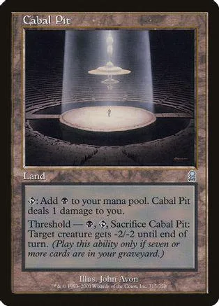 Dark, circular pool under a glass dome on a black card.