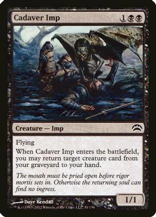 Dark imp creature card art, blue and black tones, showing figures in murky water.