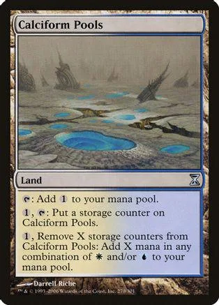 Land card art showing misty pools and rocky landscape.