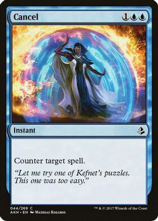 Blue and orange art card featuring a robed figure in a glowing vortex.