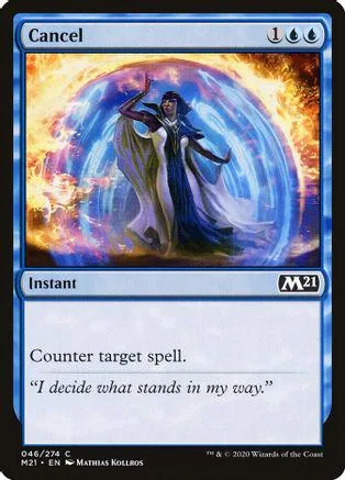 Blue and purple magic spell on a card featuring a robed figure.