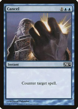 Magic: The Gathering card, Cancel, featuring a hand blocking a figure.