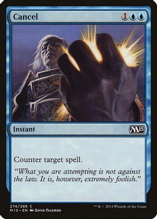 Card art shows a hand blocking a figure with white hair. Blue and black colors.