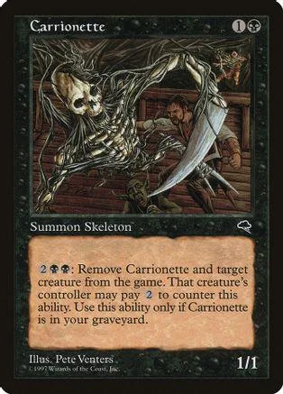 Skeleton creature with bone armor attacks, dark fantasy art, black card frame.