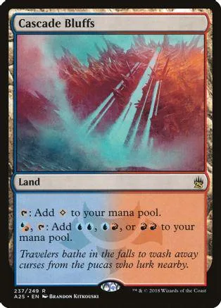 Card art of cascading water and mist. "Cascade Bluffs" land card.