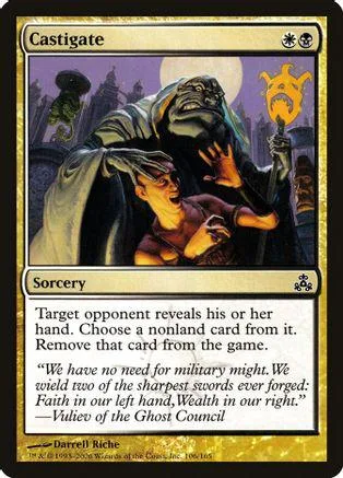 Dark, dramatic fantasy art on a Magic: The Gathering card, "Castigate.