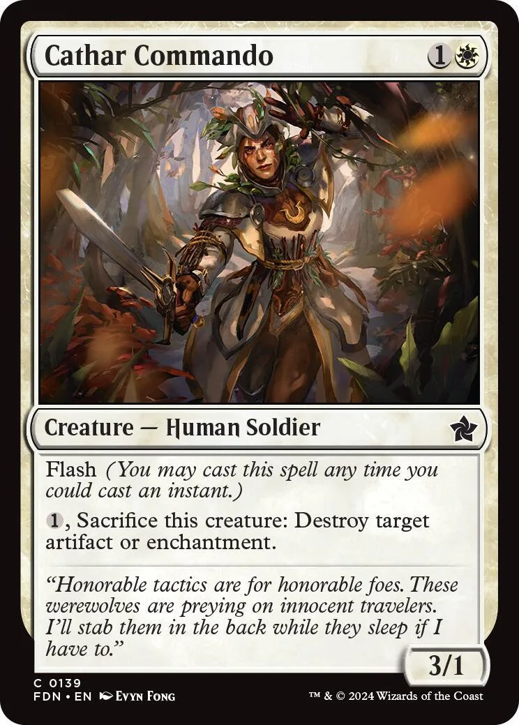 Card art depicts a warrior in armor holding a sword in a dark forest.