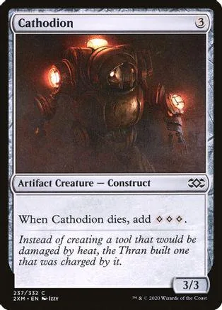 Dark, metallic robot figure on a black and orange card with white text.