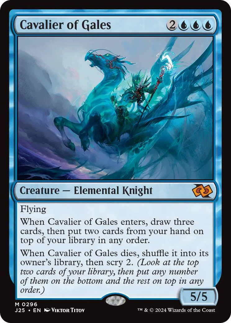 Blue elemental knight card art, featuring a turquoise dragon-like creature flying.