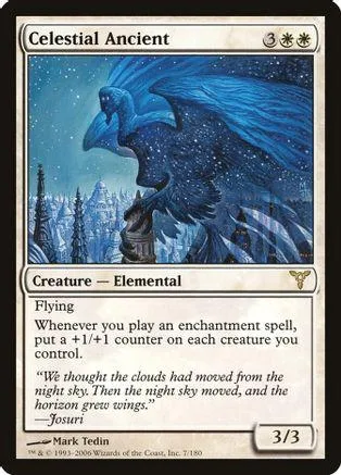 Blue and white creature card featuring a large, dark blue winged bird against a starry sky.