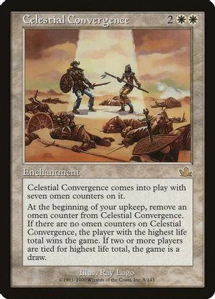 Fantasy battle scene on a card featuring warriors, dramatic lighting, and a gold border.