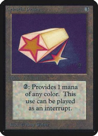 Purple card art featuring a yellow and pink star-shaped prism.