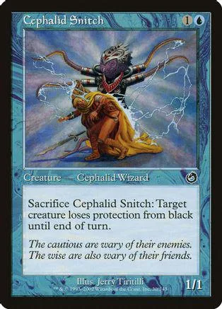 Purple and blue card featuring a cephalopod creature with tentacles and lightning.