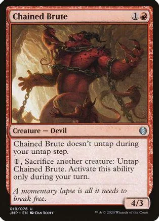Red devil creature card, Chained Brute, in standard Magic: The Gathering card frame.