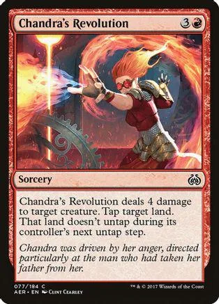 Red-haired figure with glowing energy against fiery background on a Magic card.